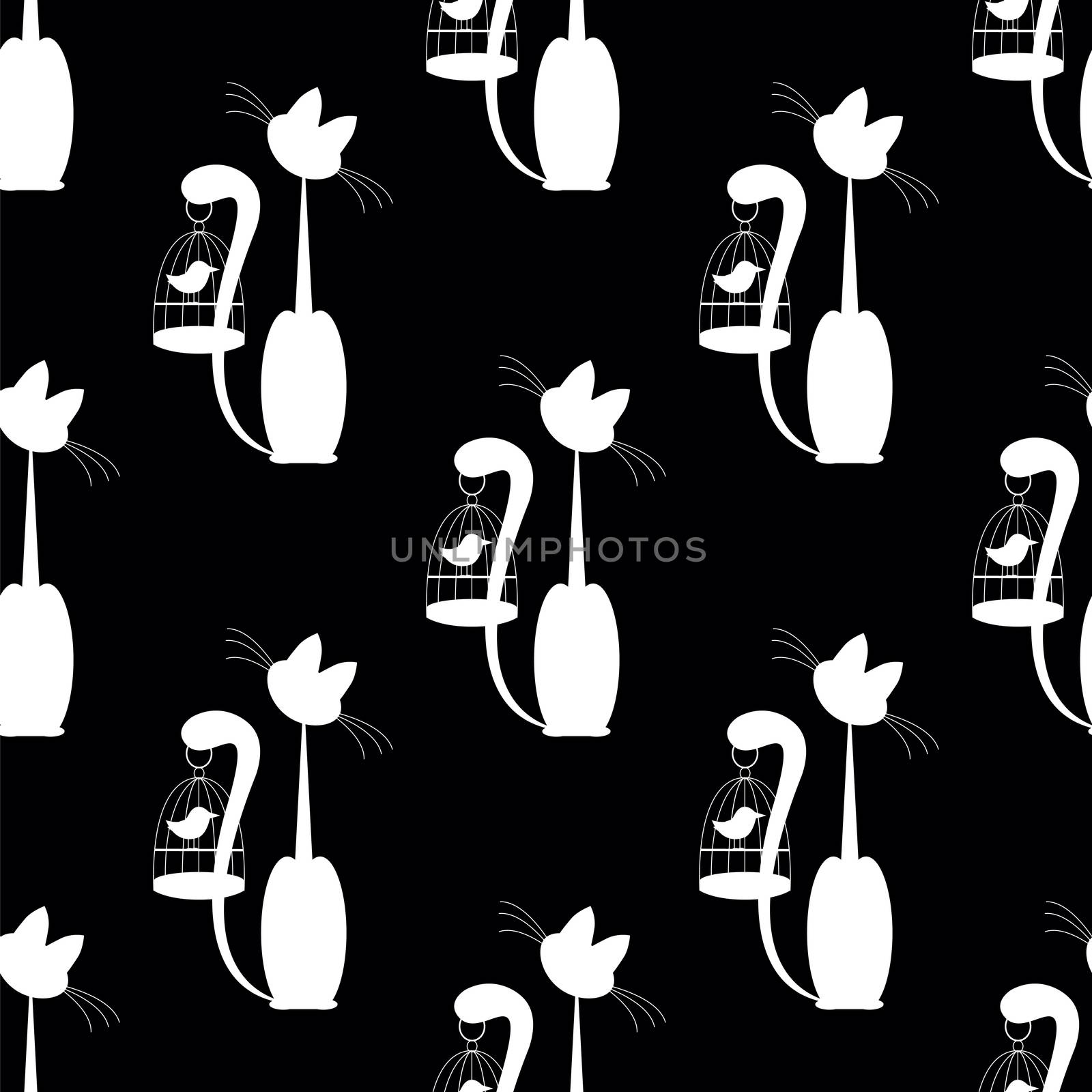 seamless pattern Cat and Bird