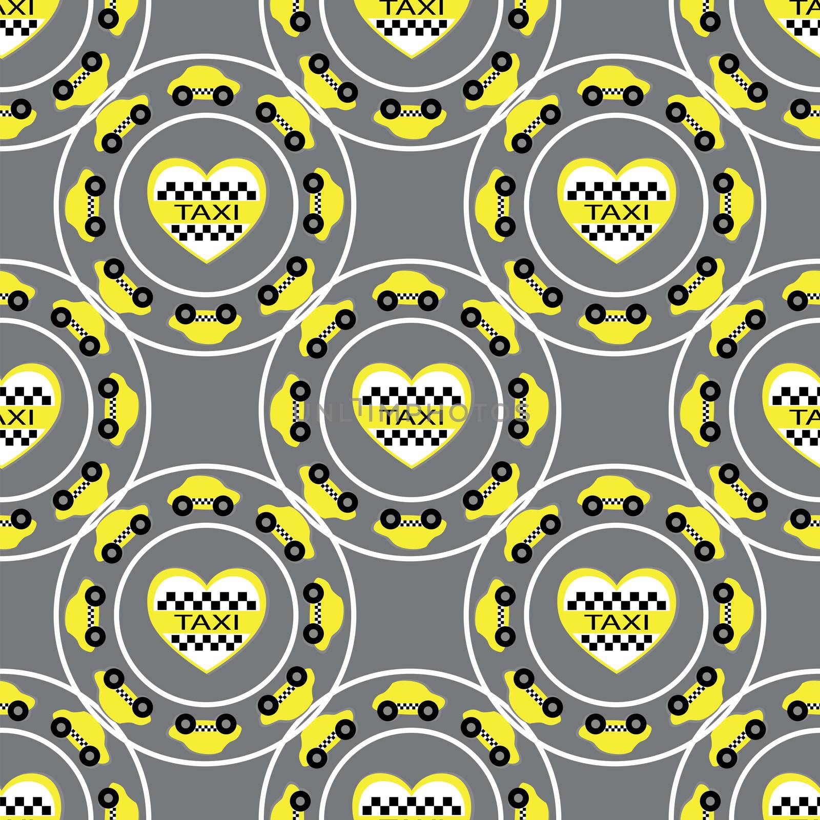 seamless pattern with yellow cars and taxi symbol