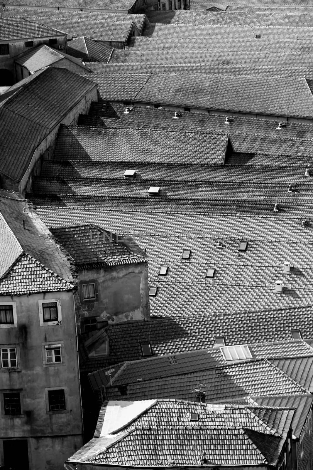 Portugal. Porto city. Old historical part of Porto. Roofs  in black and white 