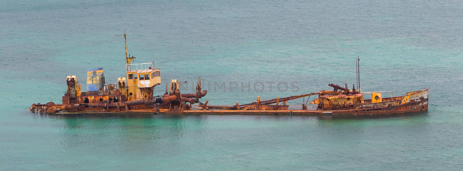 Unidentified sunken vessel at the coast of the Caribbean Isle of Saint Martin