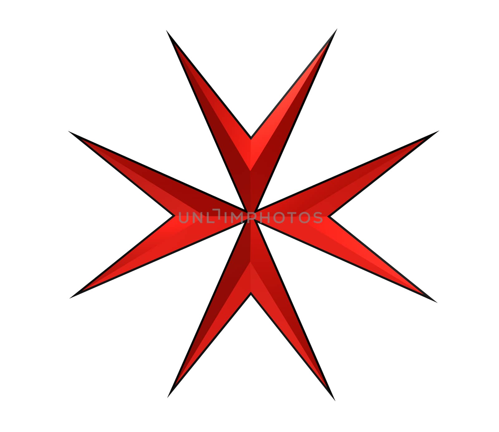 Maltese Cross Isolated on White, 3D Render