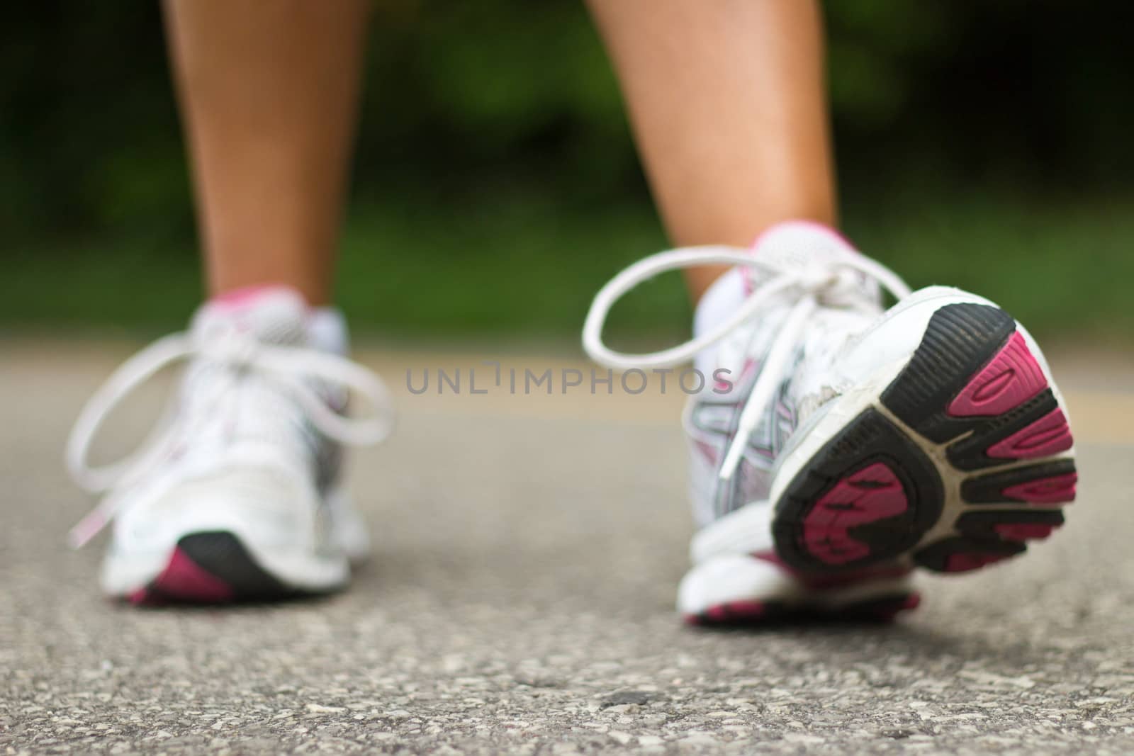 Running shoes close-up.  Female runner.