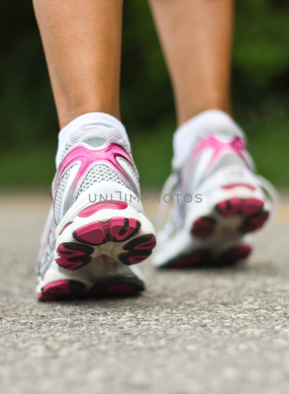 Running shoes close-up.  Female runner.