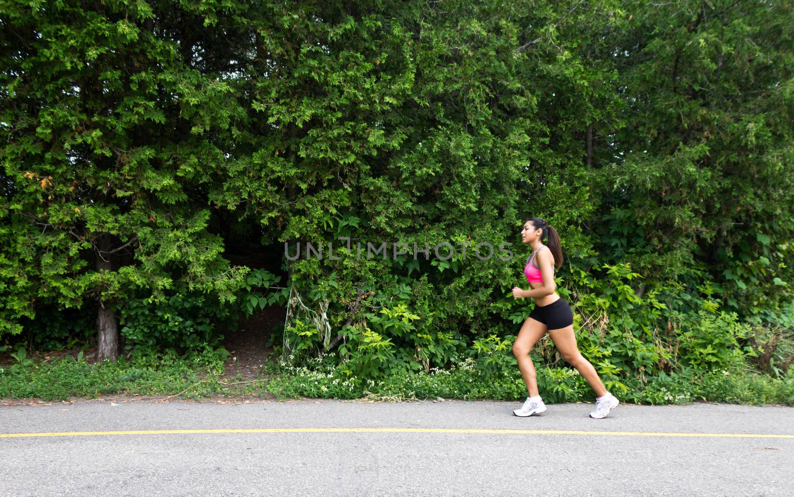 Fit woman running on the nature trail