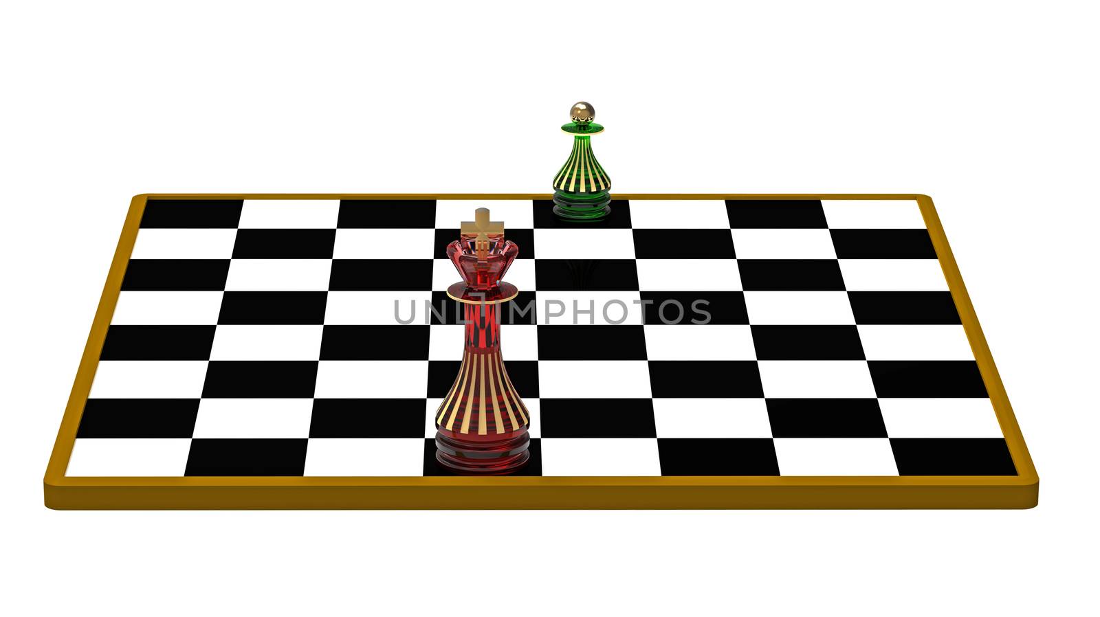 King and Pawn on Chessboard, 3D Render