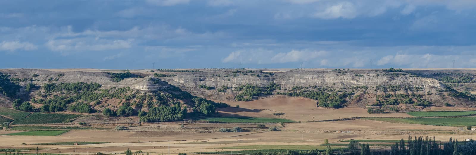 Landscape of Valladolid Province taken from Penafiel Castle, Spain created in the 10th century and located at the Hill