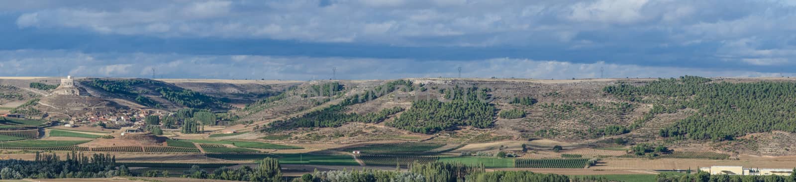 Landscape of Valladolid Province taken from Penafiel Castle, Spain created in the 10th century and located at the Hill