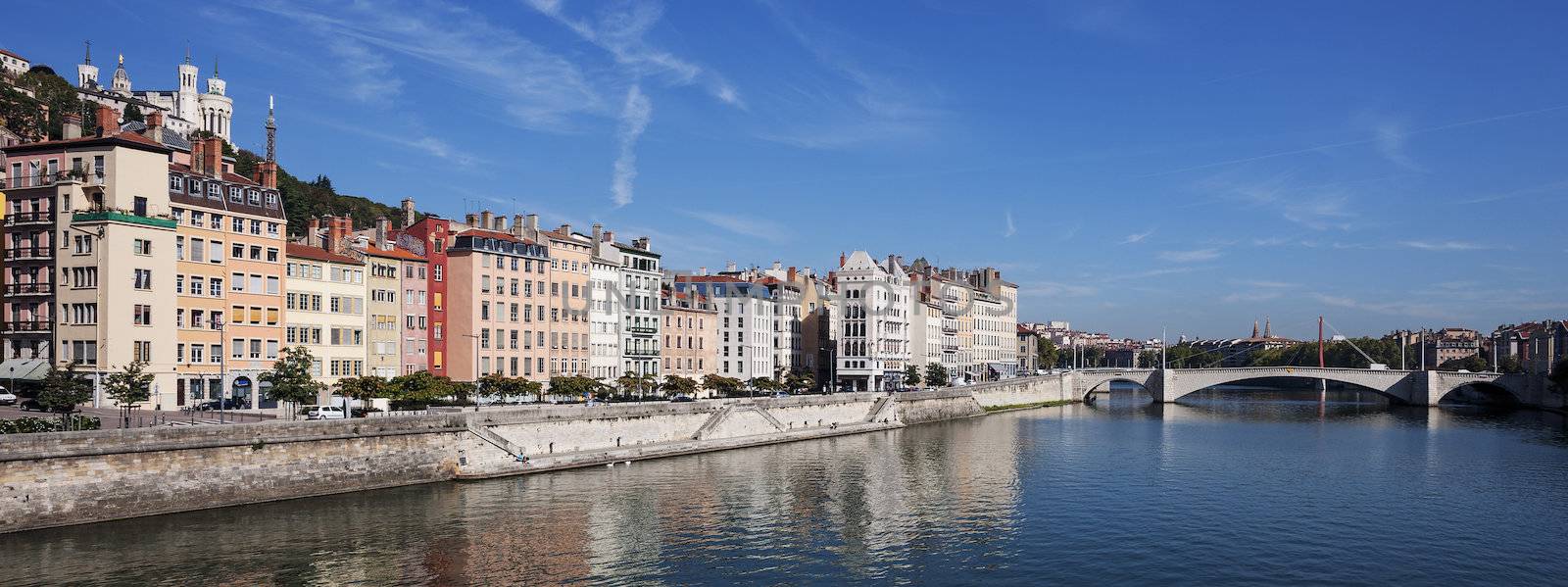 Panoramic view of Lyon and Saone River, France