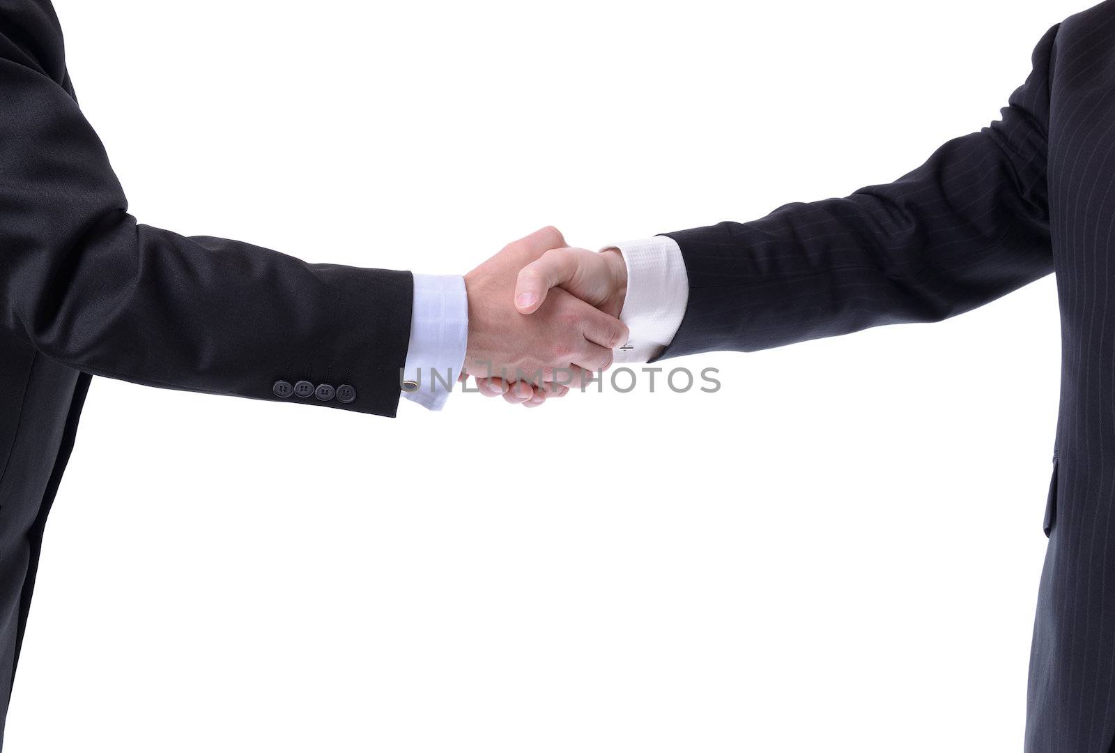 two businessmen shaking hands isolated on white