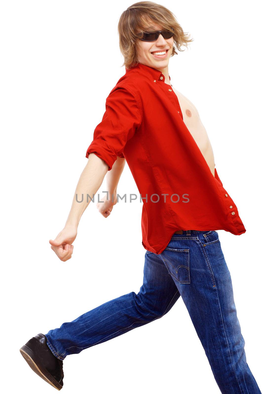 Happy smiling young man dancing by sergey_nivens