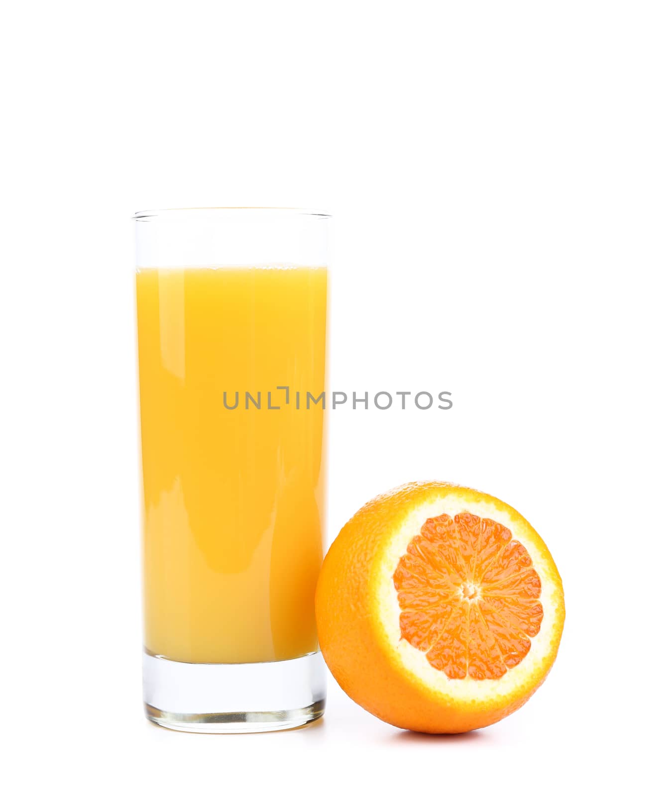 Glass of fresh orange juice isolated on a white background.