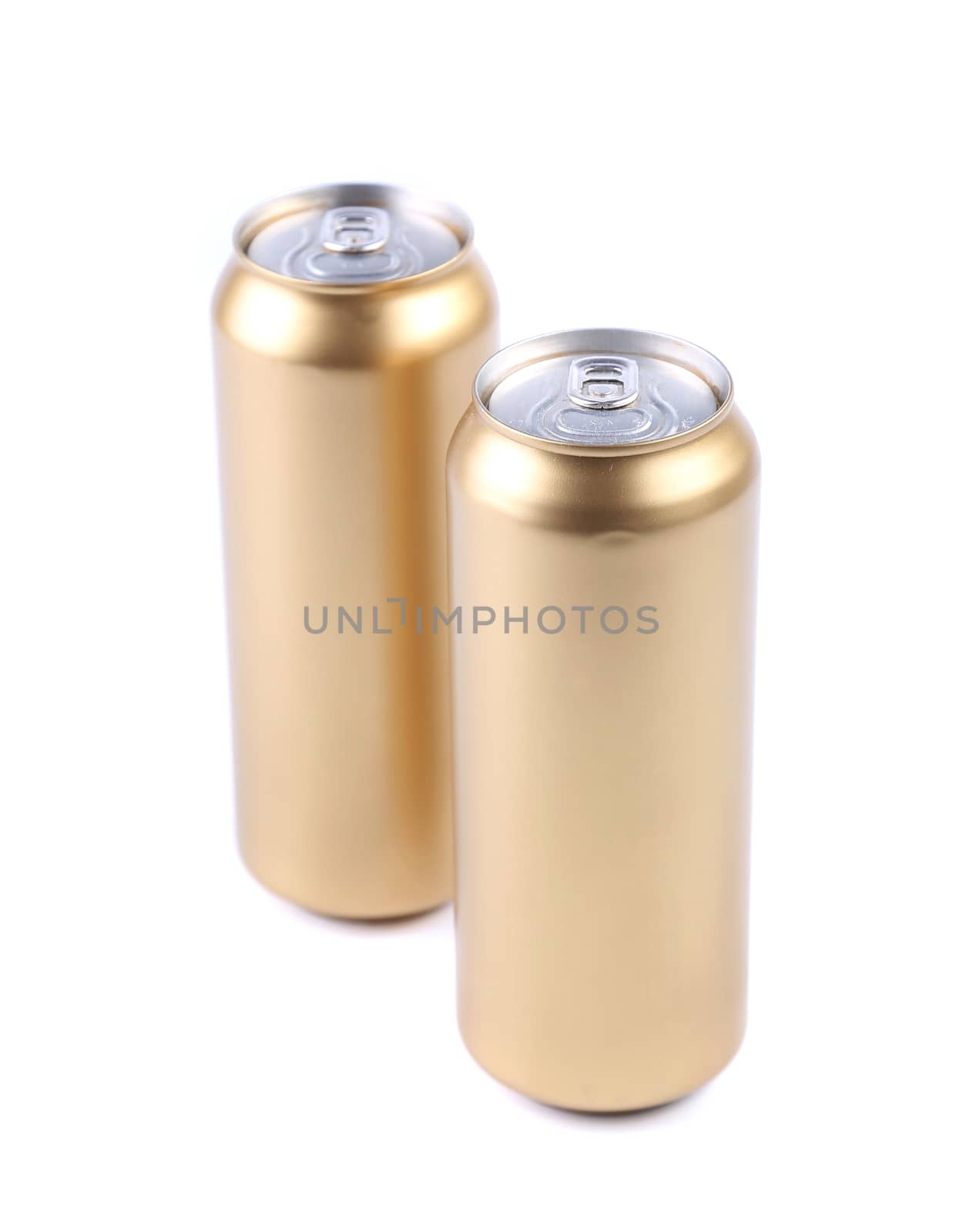 Blanks aluminum and golden soda cans. White background.