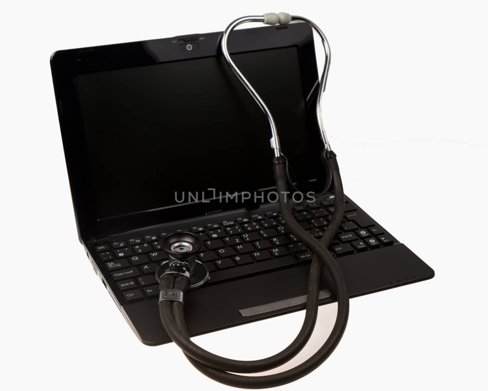 Stethoscope on computer netbook