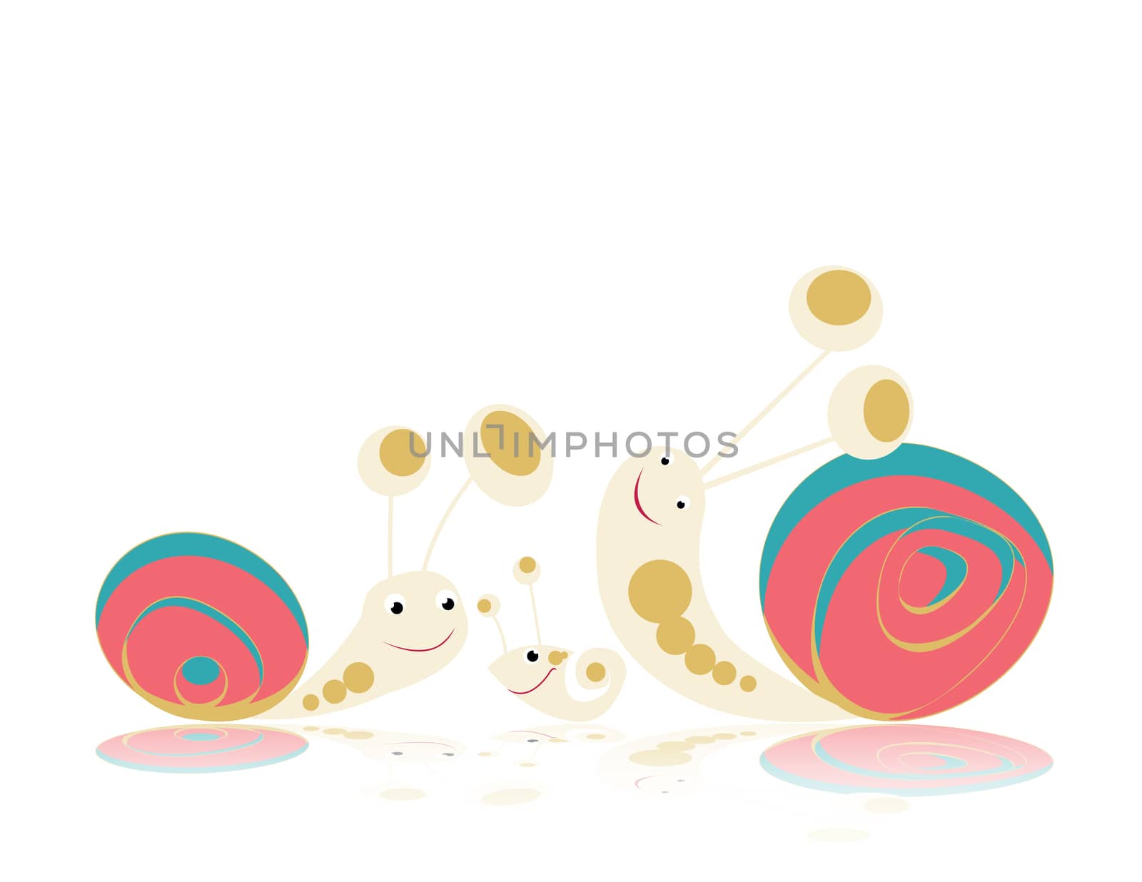 Family of snails on a walk