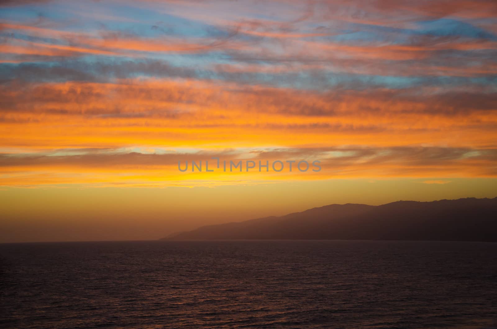 Beautiful sunset on Pacific ocean in Malibu