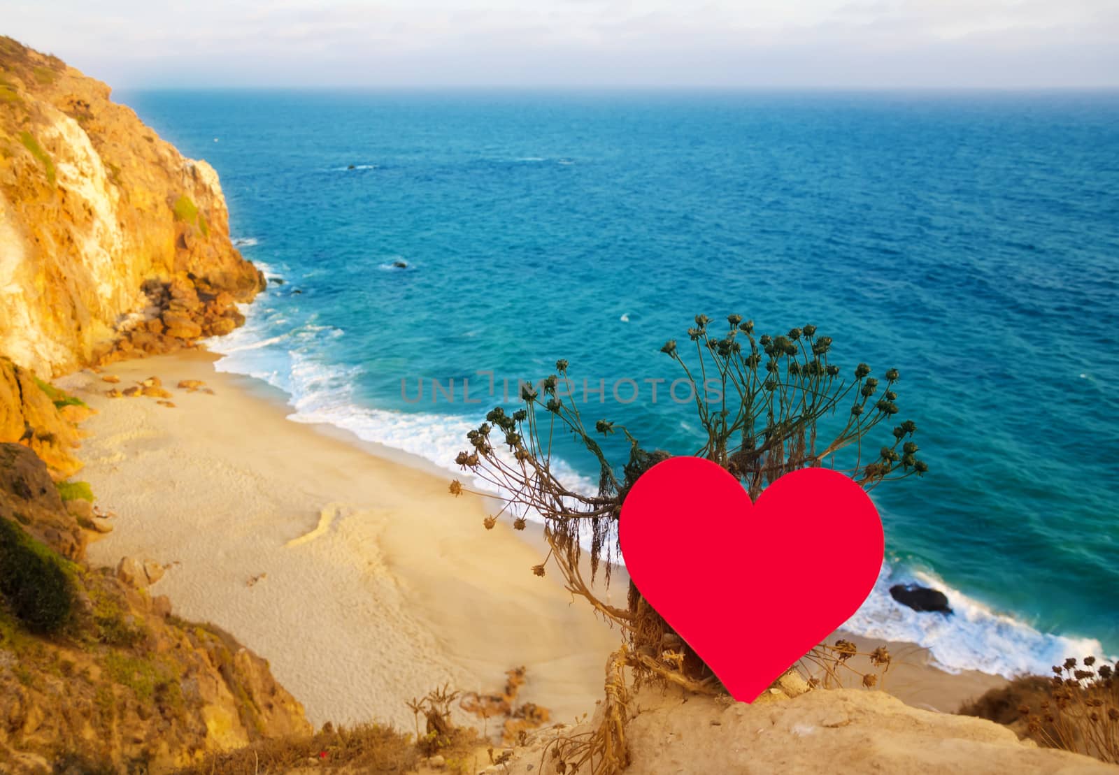 Heart shape on the top of the hill next the Pacific ocean in Malibu