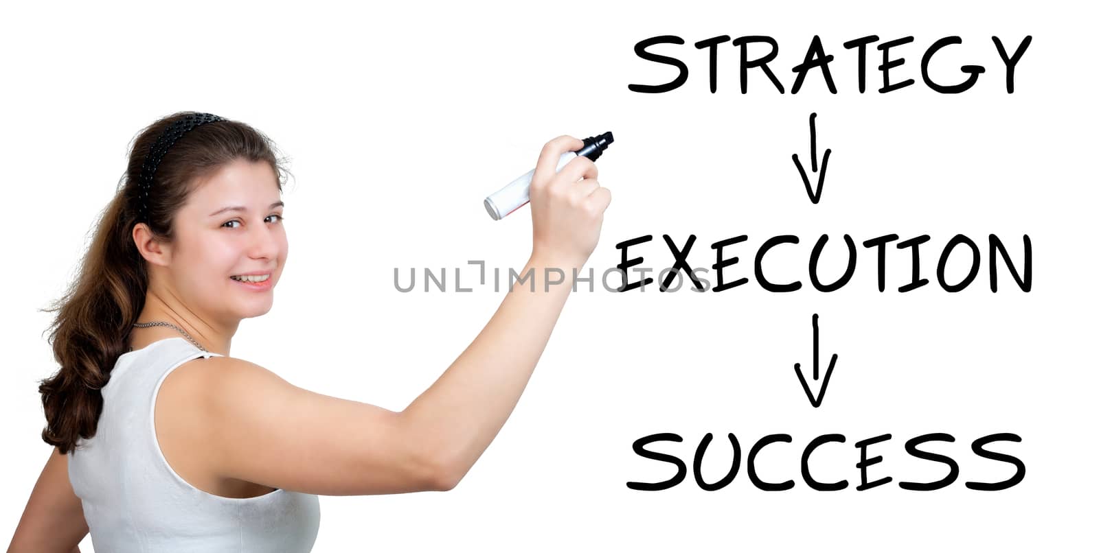Success concept: Businesswoman drawing a success concept on a whiteboard