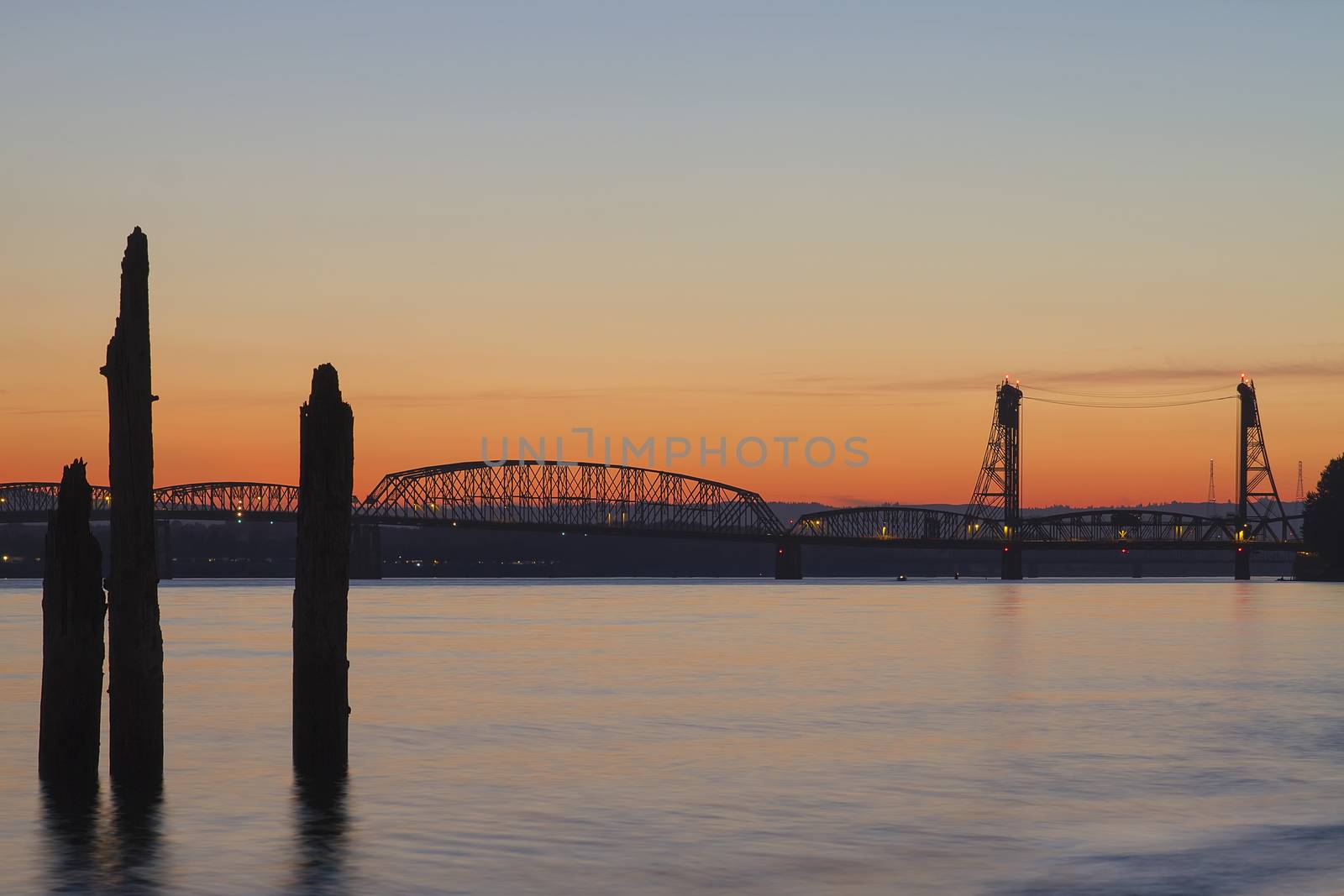 Sunset Over I-5 Columbia River Crossing Bridge by jpldesigns