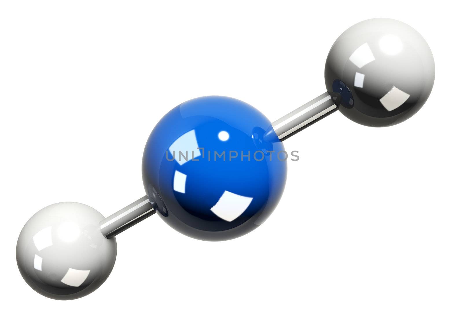 3D rendering of the model of the carbon dioxide molecule ( CO2 ) on white background