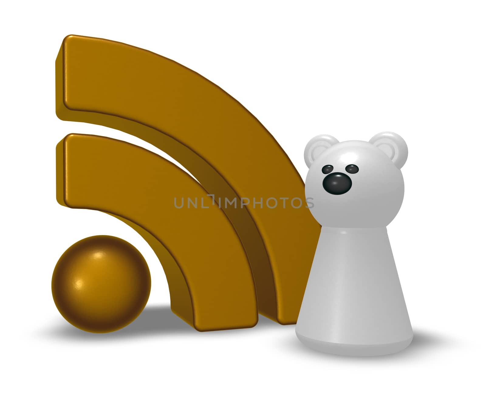 rss symbol and polar bear - 3d illustration