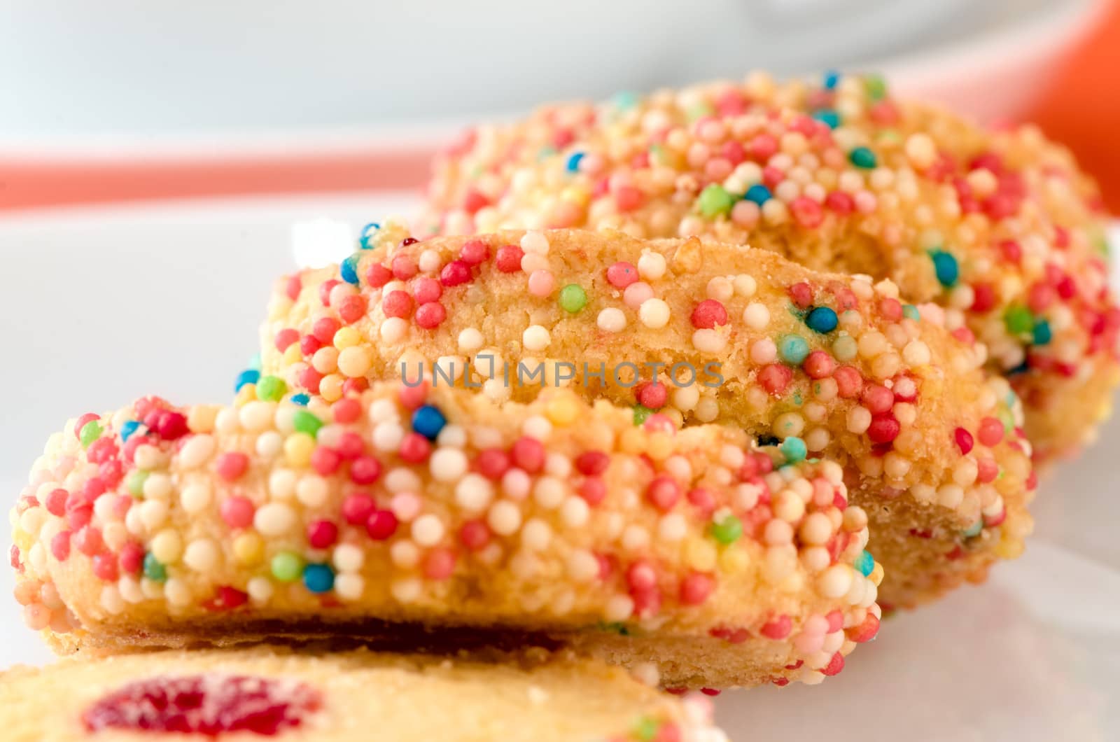 French multi-colored biscuits. Paris. France.