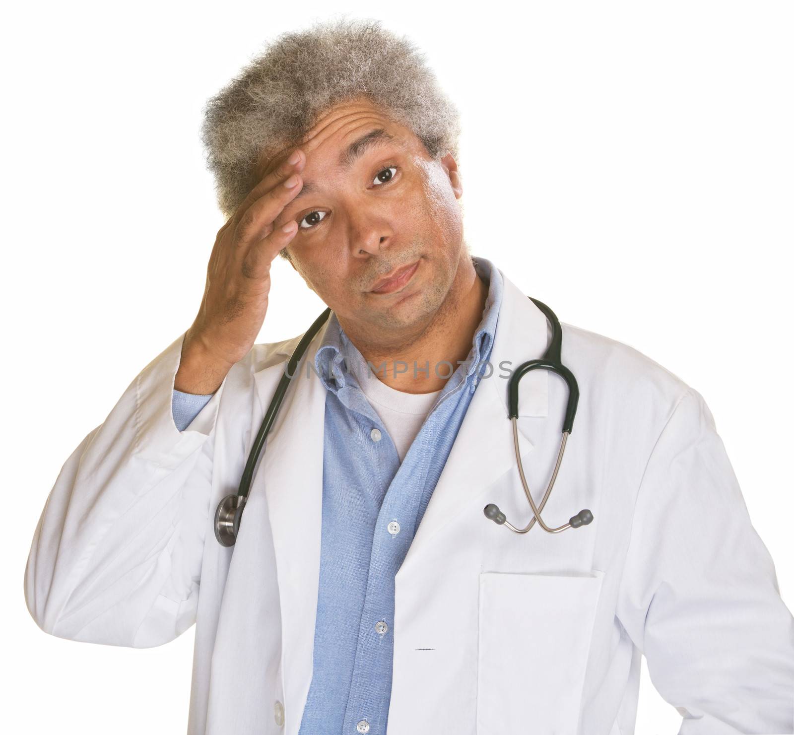 Concerned medical doctor with hand on forehead