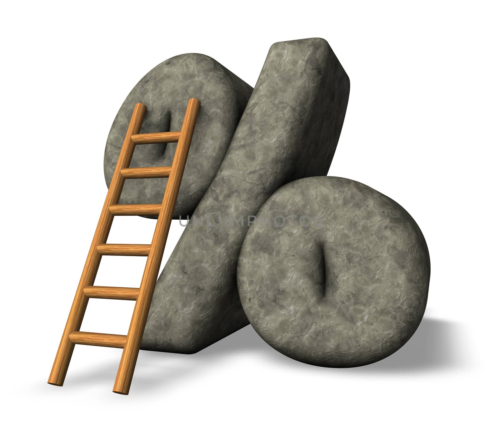 stone percent symbol and ladder on white background - 3d illustration