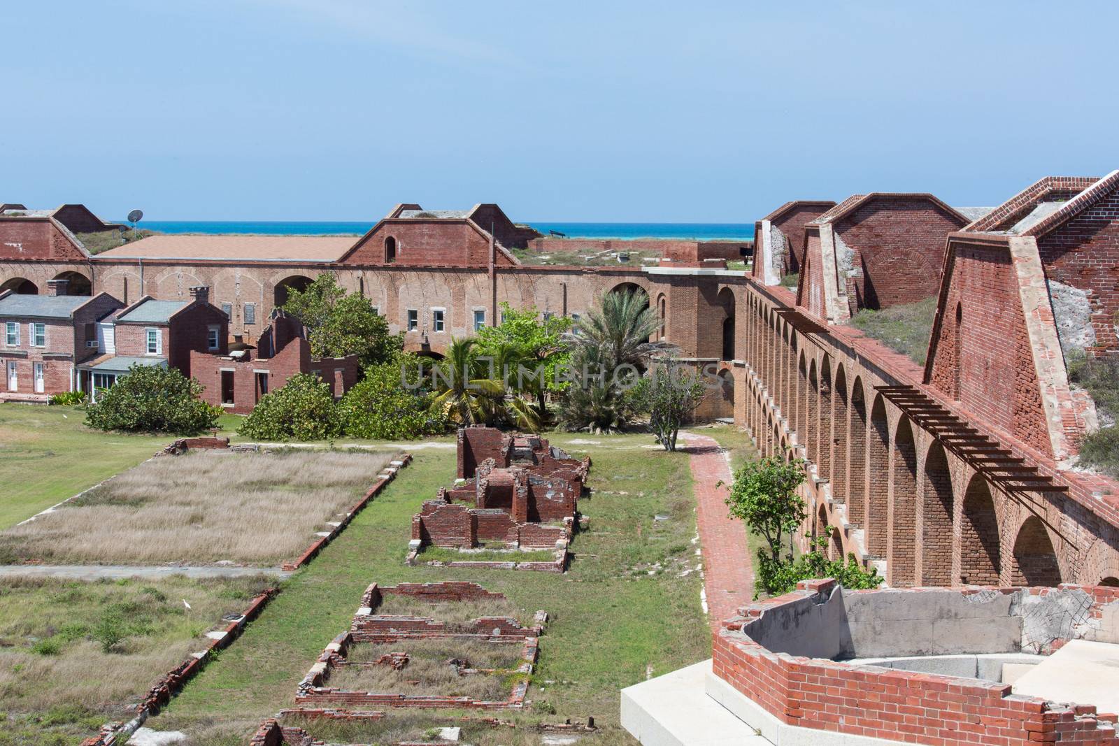Garden Key in the Dry Tortugas is the site of the historic Fort Jefferson. Although manned for several years, changes in naval warfare outmoded the fort before it could be completed.
