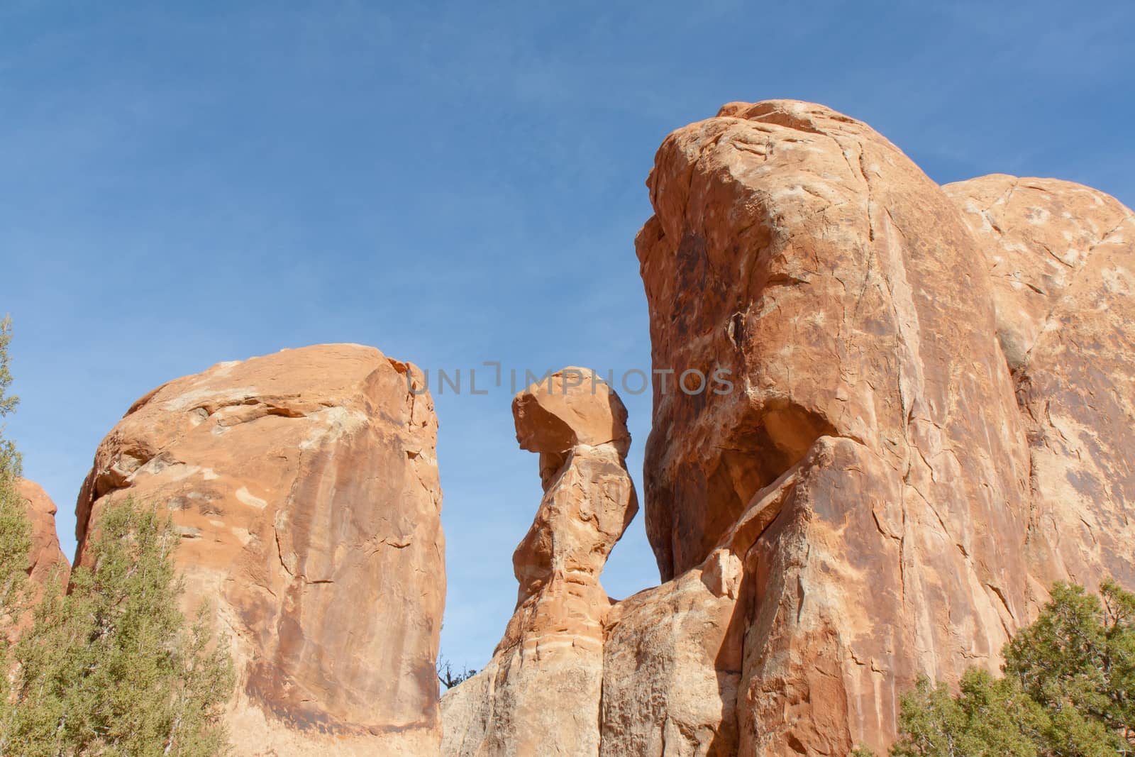 It appears that one rock is shaking its fist at the other. Arches National Park works on the imagination.