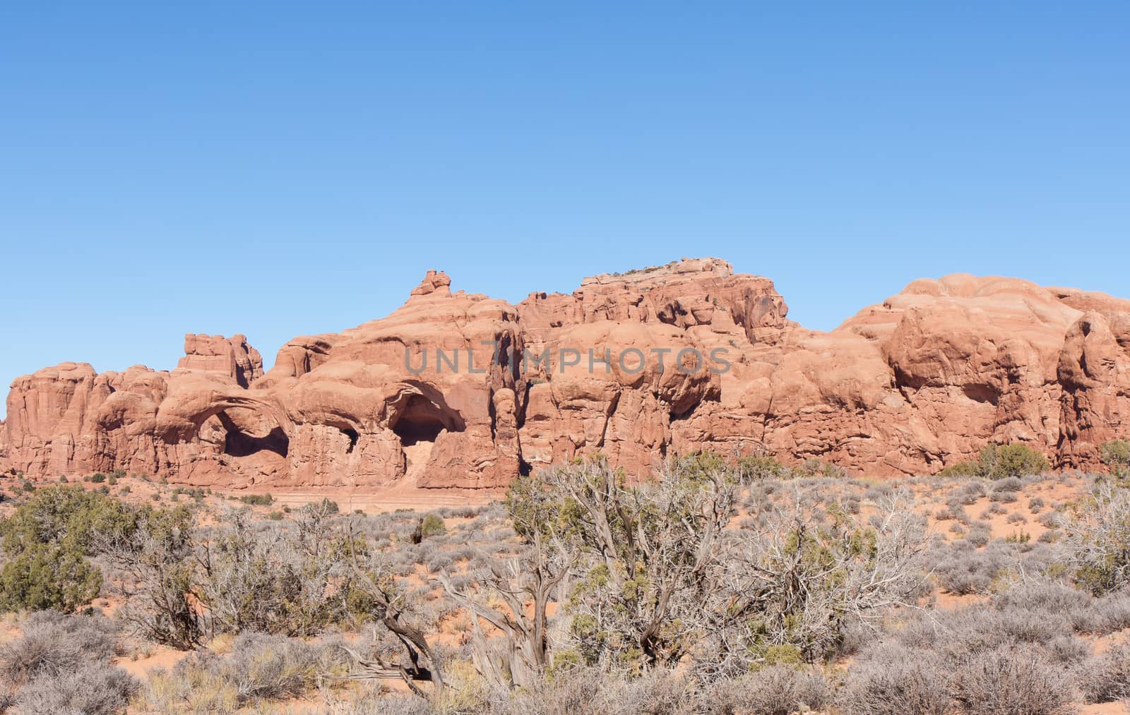Potential new caves and arches can be seen forming in this rock formation at Arches National Park.