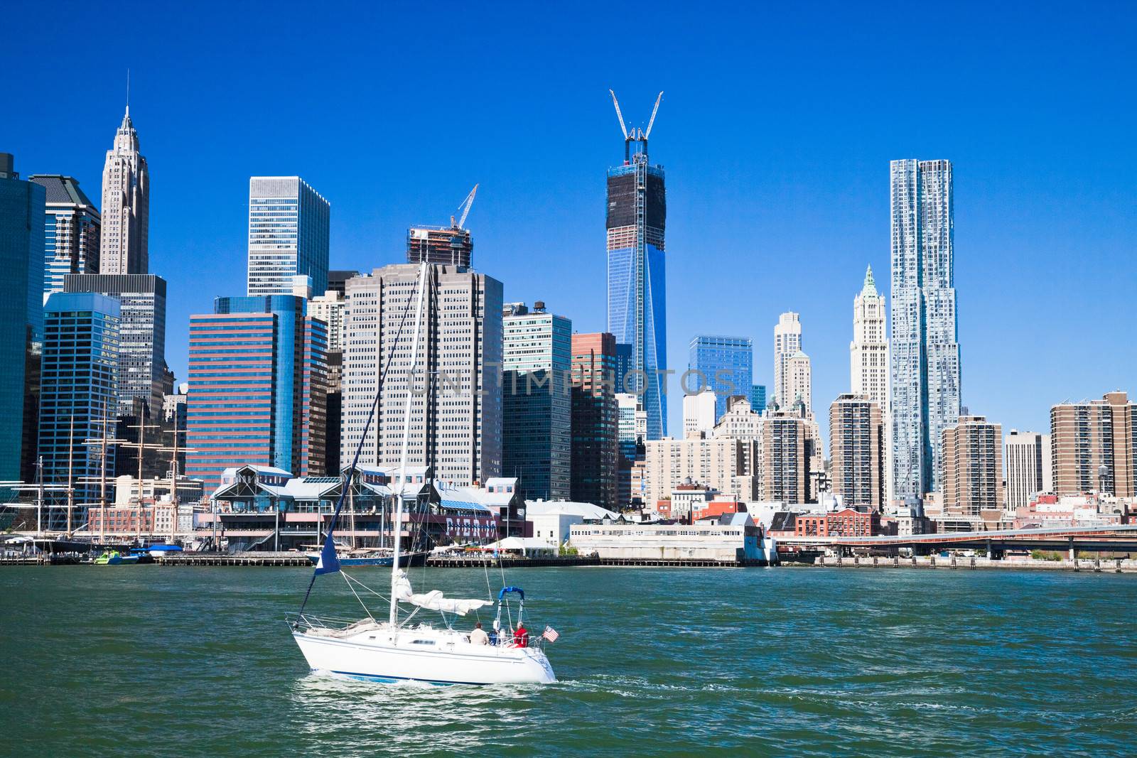 The New York City skyline at afternoon w the Freedom tower