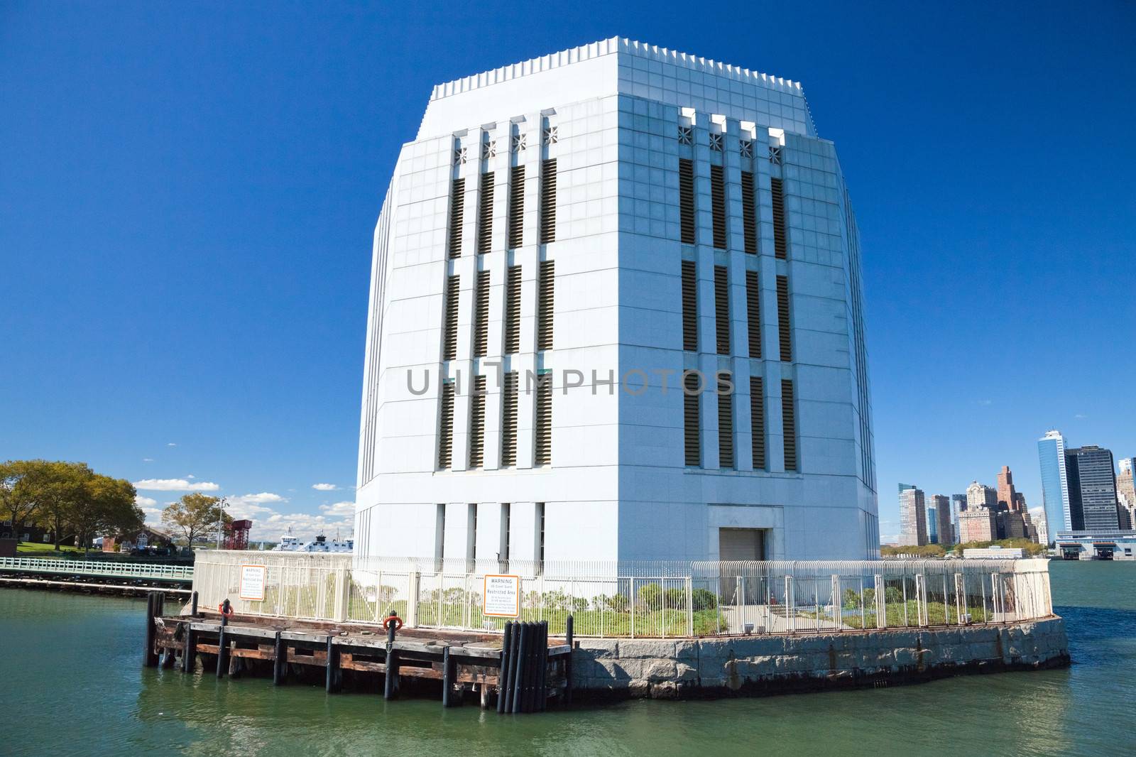 New York City. Peck Slip. A nighty of Brookly Battery tunnel ventilation on Governors Island