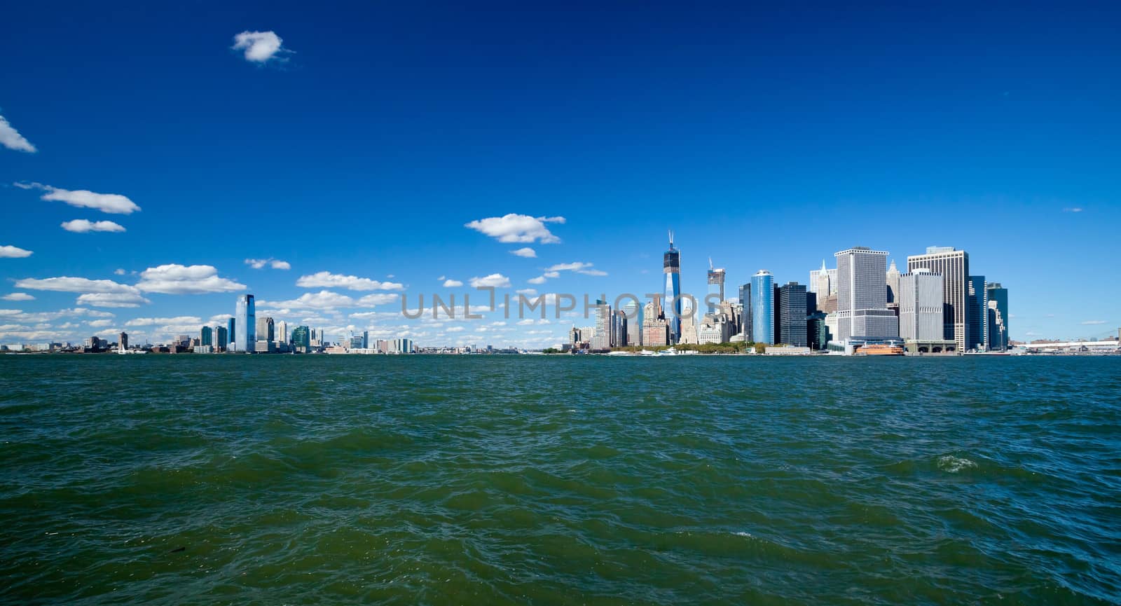 The New York City and New Jersey skyline at afternoon w the Freedom tower