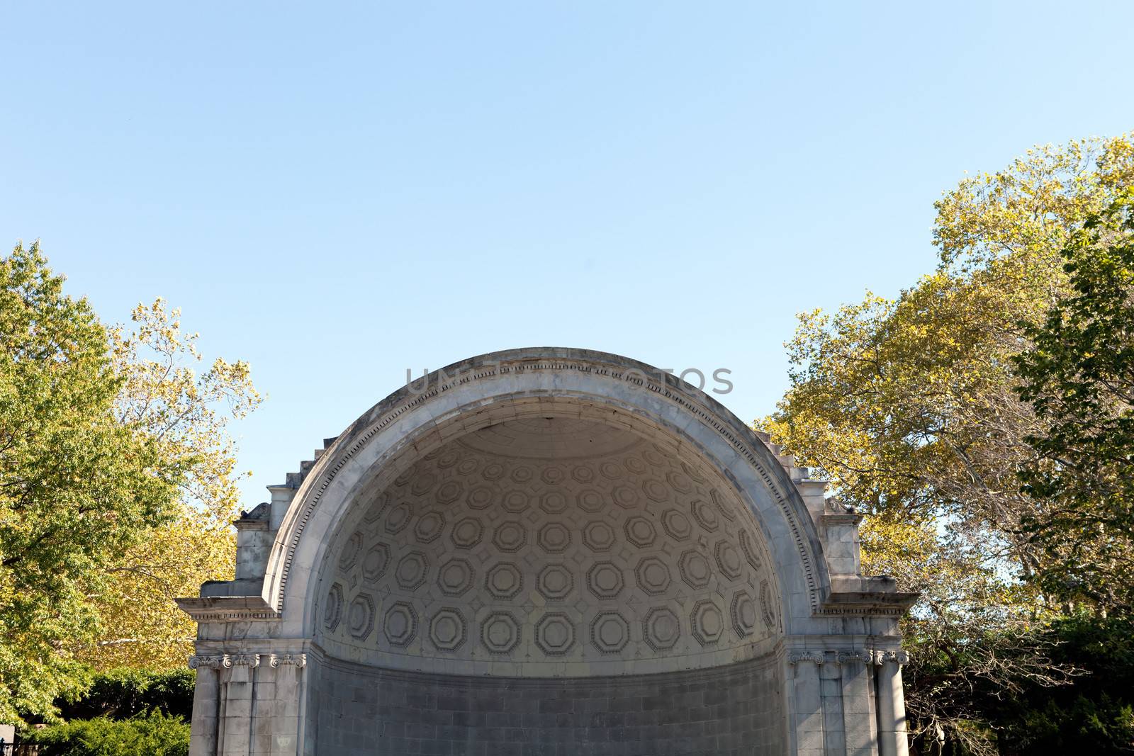 Public music shell stage located in Central Park NYC.