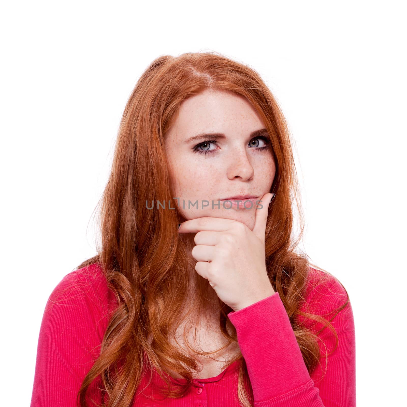 young smiling redhead woman portrait expression  isolated on white