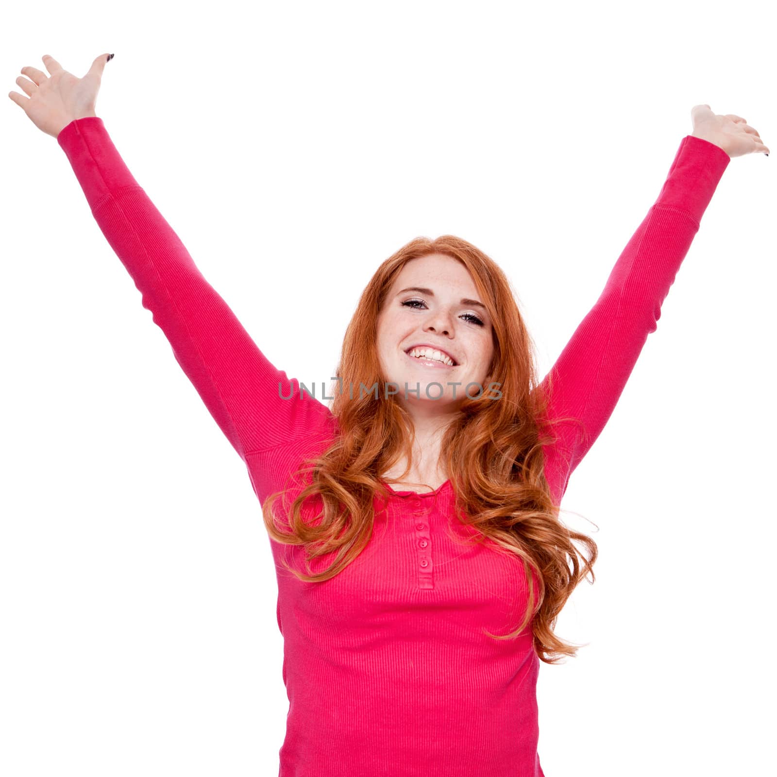 young smiling redhead woman portrait expression  isolated on white