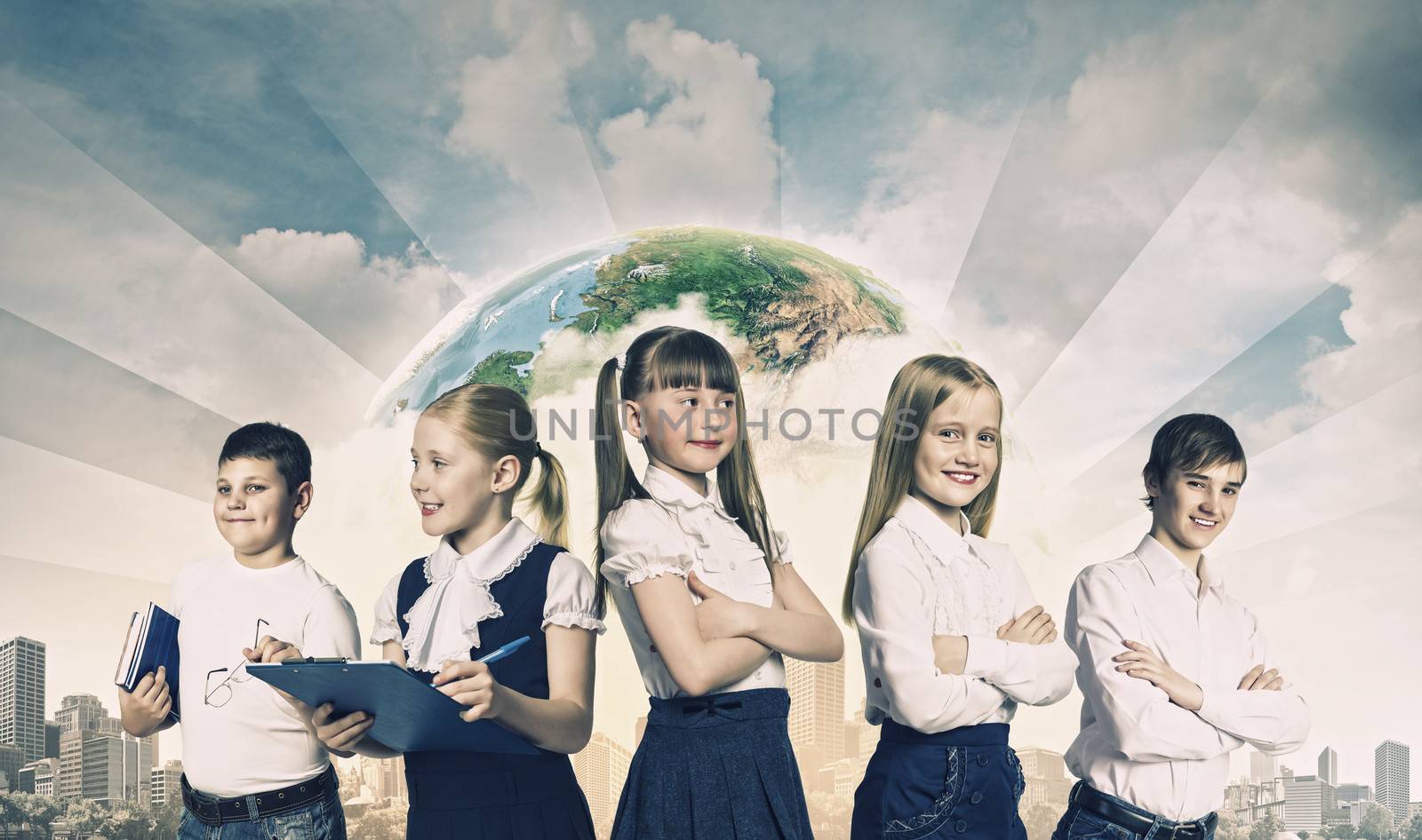 Image of kids of school age. Choosing profession. Elements of this image are furnished by NASA