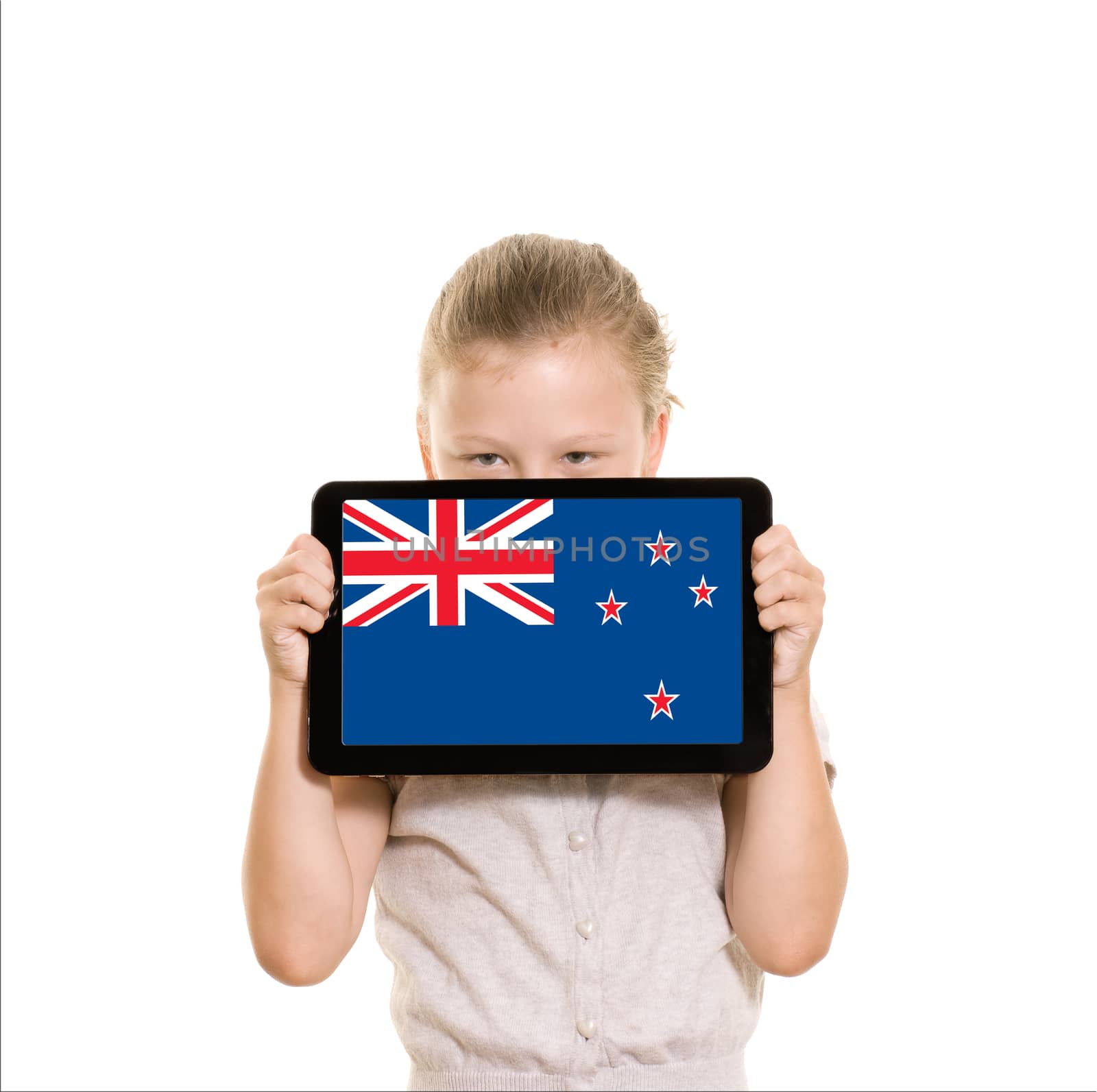 New Zealand flag graphic on tablet computer