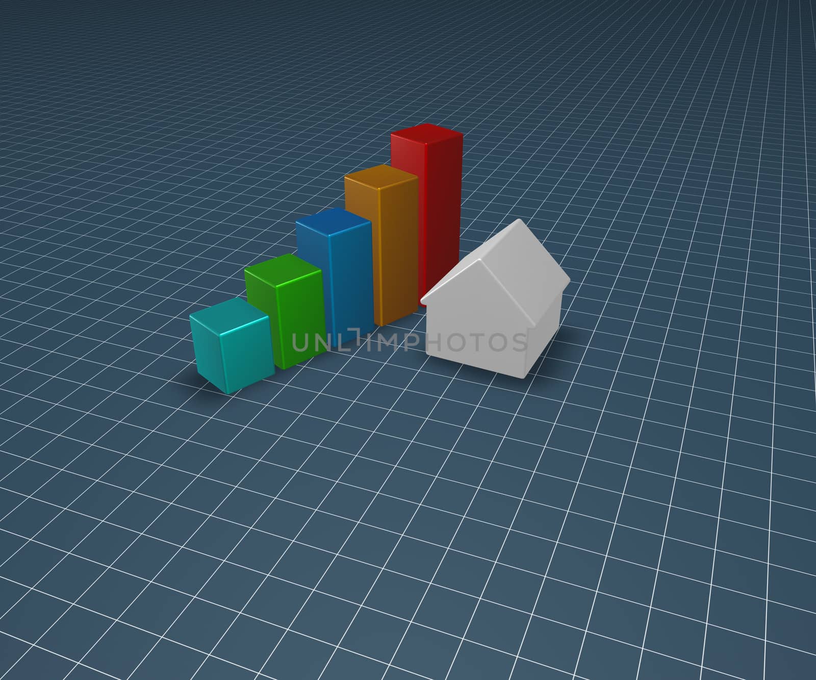 simple house model and business graph - 3d illustration