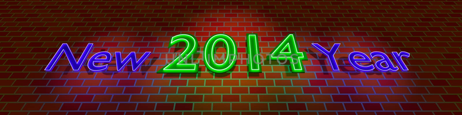 New Year 2014 - neon light on the brick wall.
