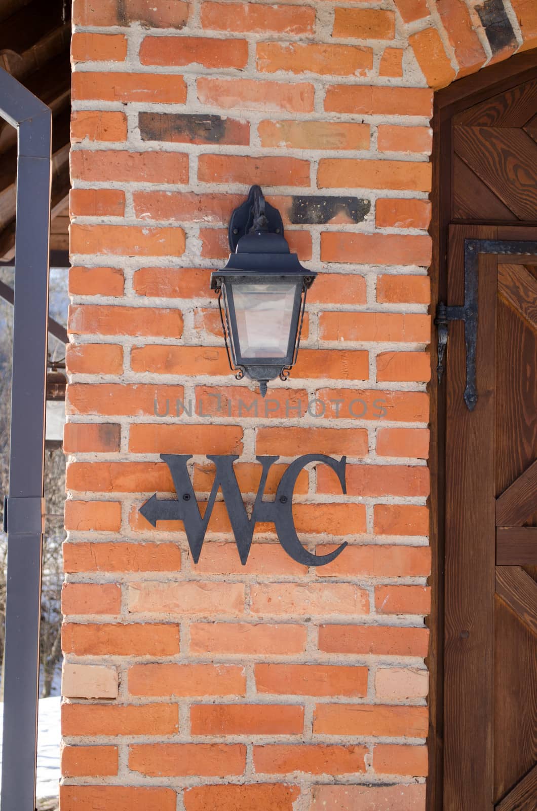 wc toilet sign symbol red brick wall retro lamp by sauletas