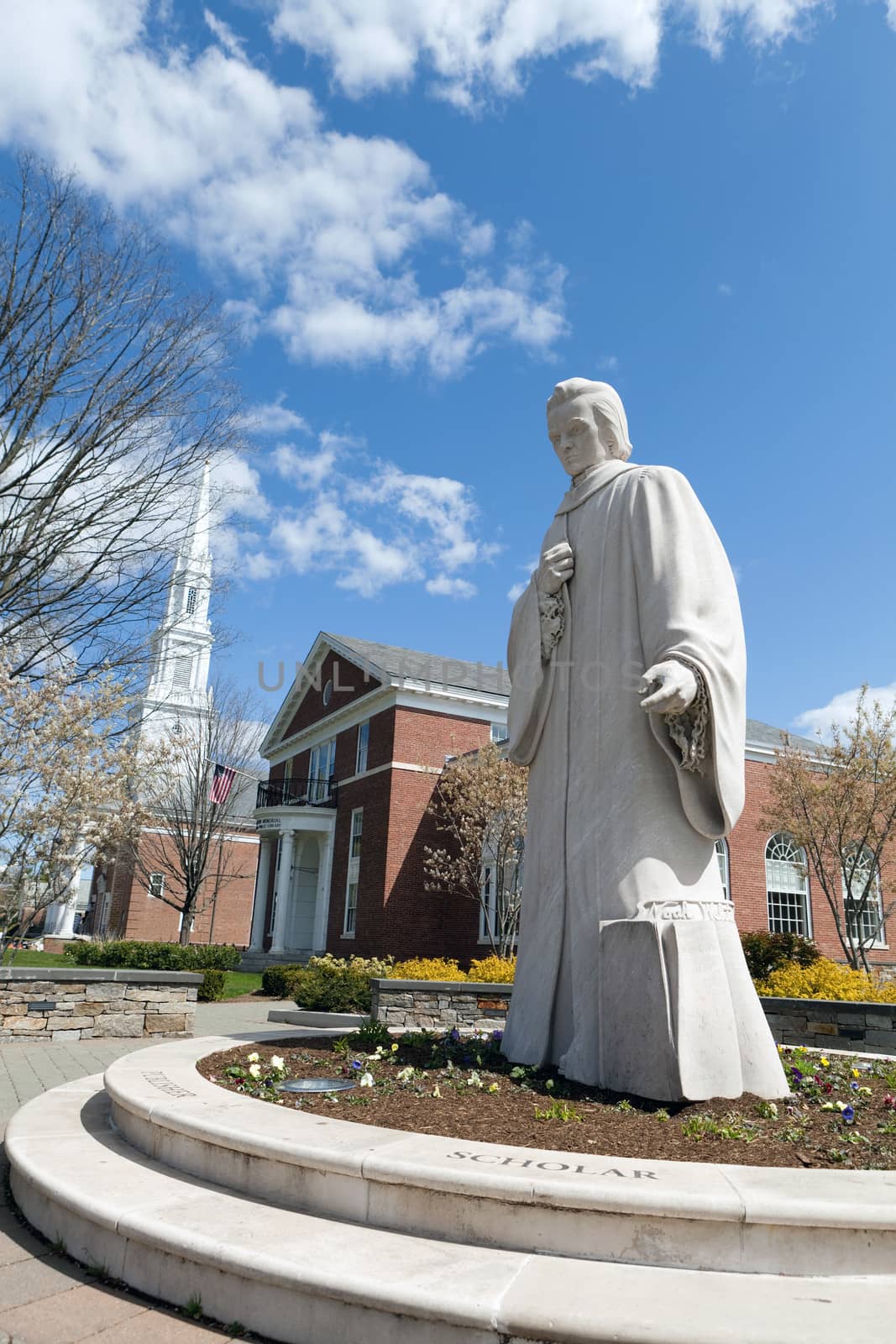 Public statue of Noah Webster located in the center of West Hartford Connecticut writer of Websters dictionary.