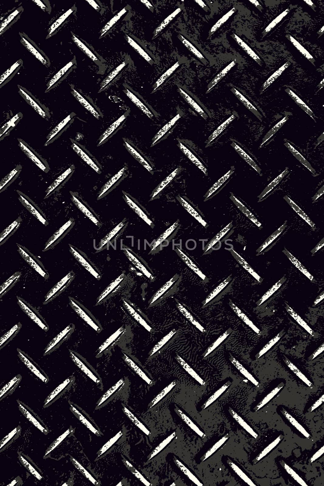 Rough and textured high contrast diamond plate background in black and white.