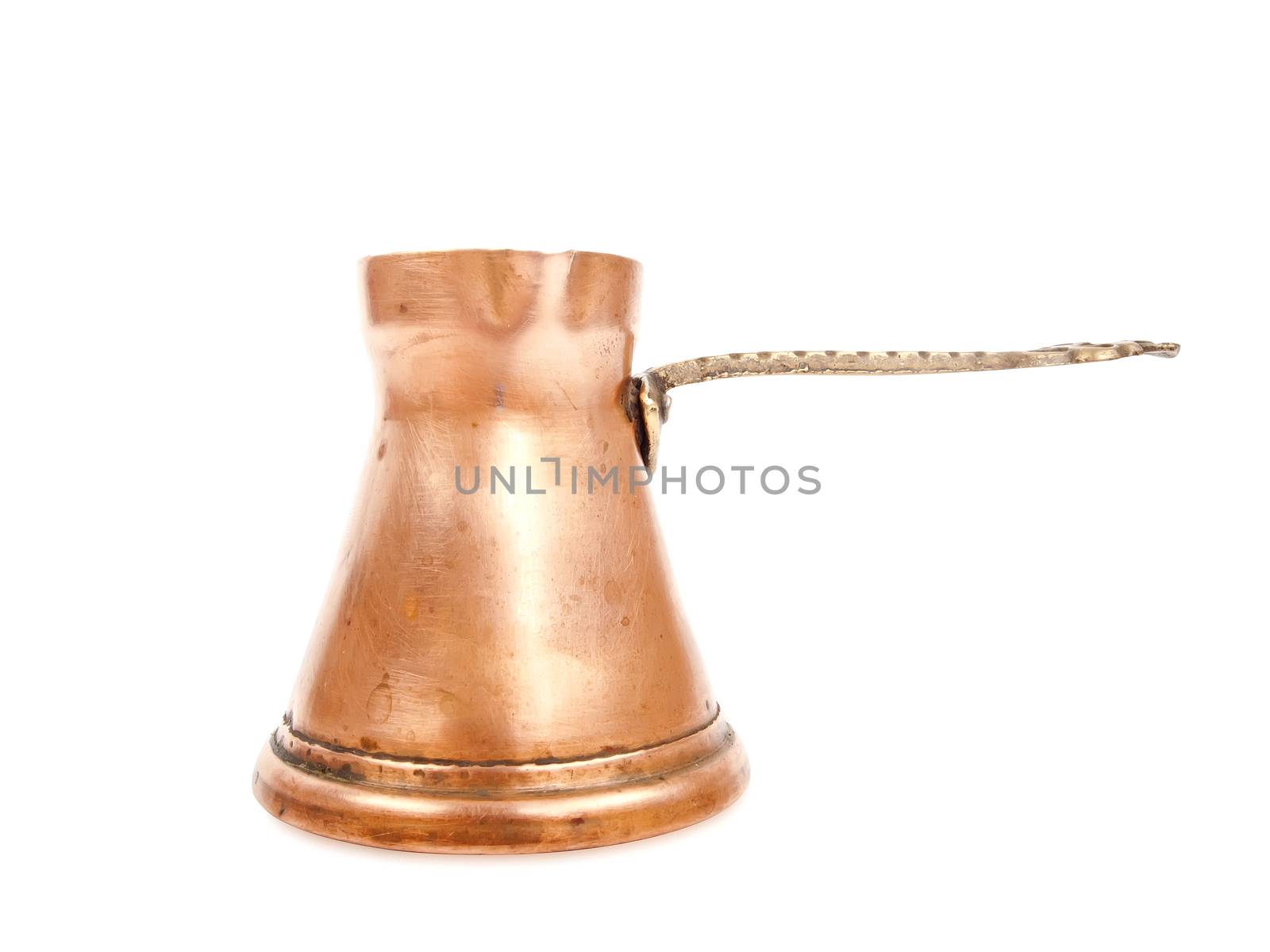 used copper coffee maker isolated on white background