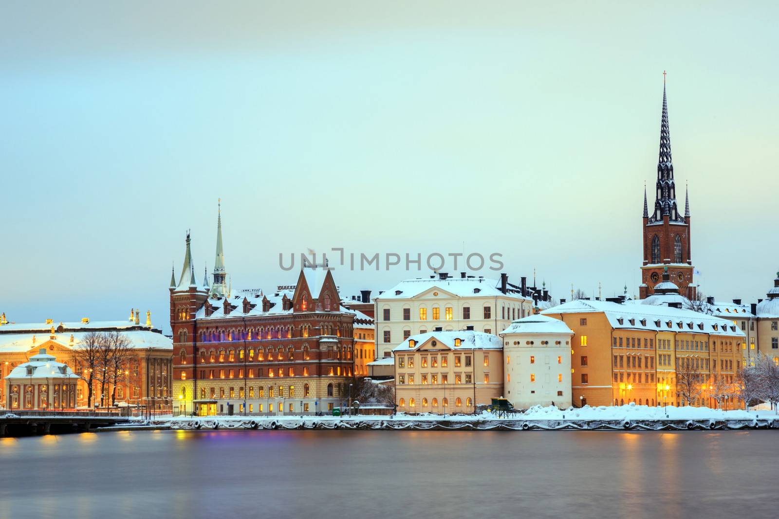 Cityscape of Gamla Stan Old Town Stockholm city at dusk Sweden