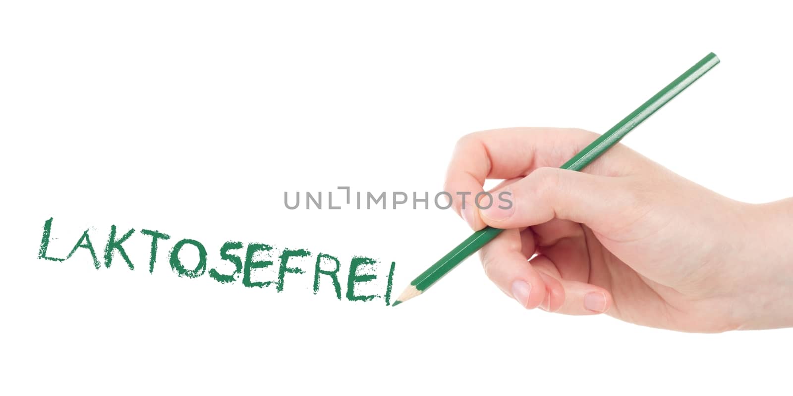 Caucasian hand writing with green laktosefrei