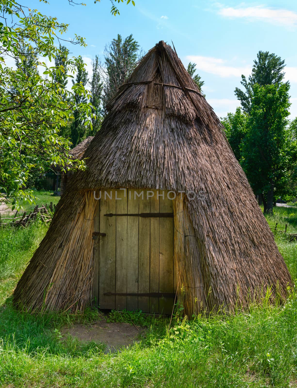 Traditional ukrainian antique wooden village storehouse