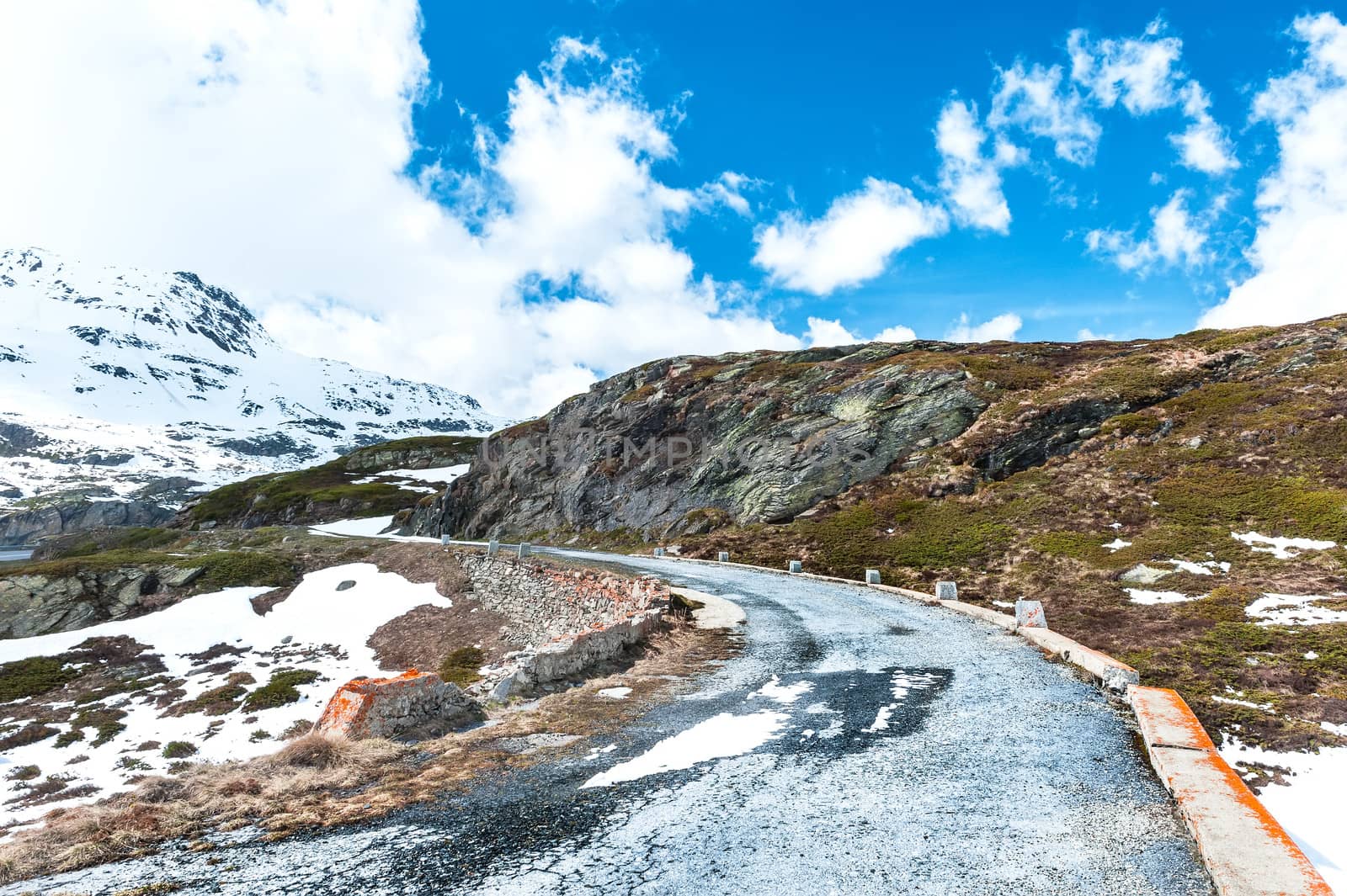 Asphalted road for hiking on the Simplon Pass, Italy