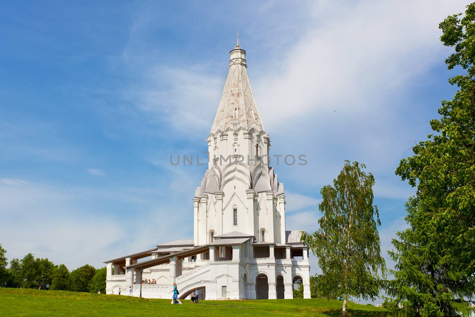 Unique tent church in Kolomenskoe park in Moscow