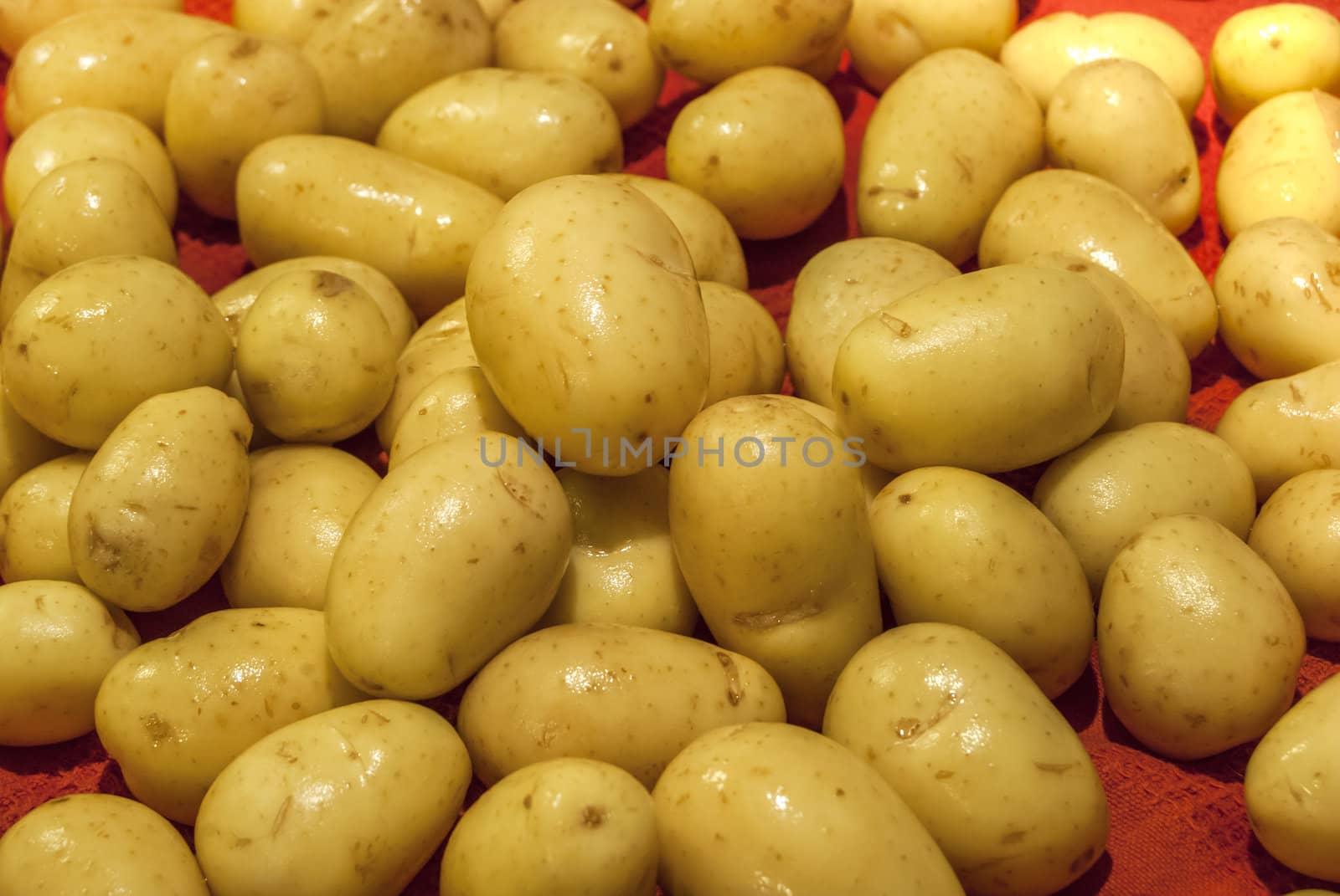 Washed fresh new potatoes closeup ready for cooking